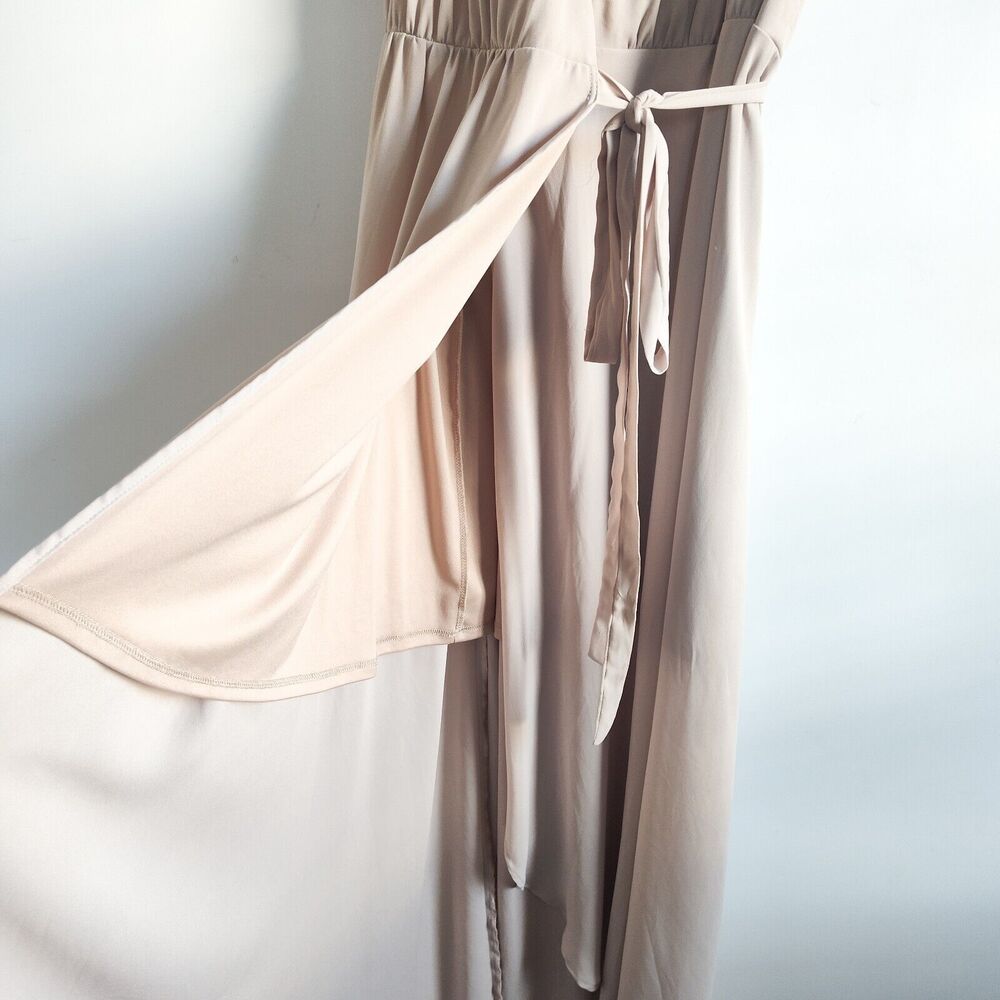 Show Me Your MuMu Sophia Wrap Dress Beige‎ Small Show Me The Ring Crisp Chiffon - Picture 11 of 14
